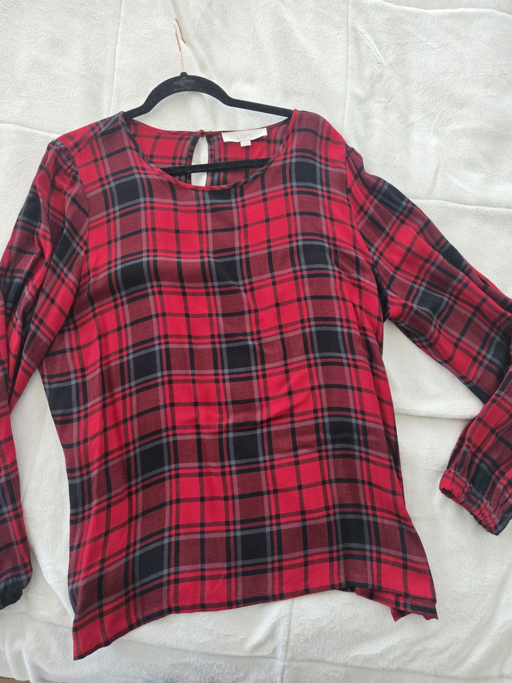 LOFT Red and Black Plaid Long-Sleeve Blouse